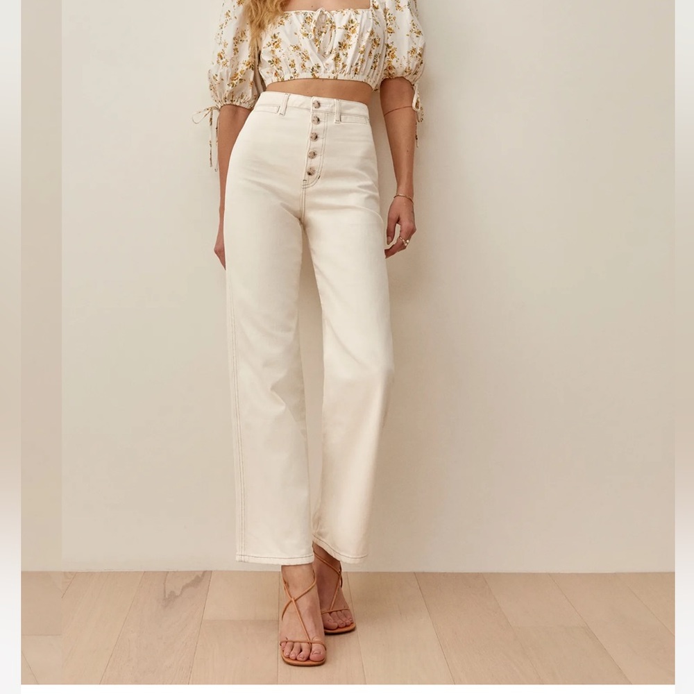 Reformation White High Rise Wide Leg Jeans